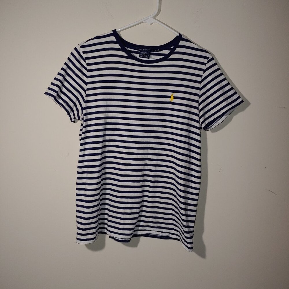 Ralph Lauren Sport Short Sleeves Stripe Embroidered Crew Neck Shirt Sz XL Black